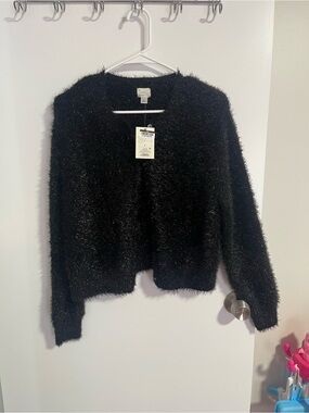 a new day Black Fuzzy Button Up Cardigan Sweater